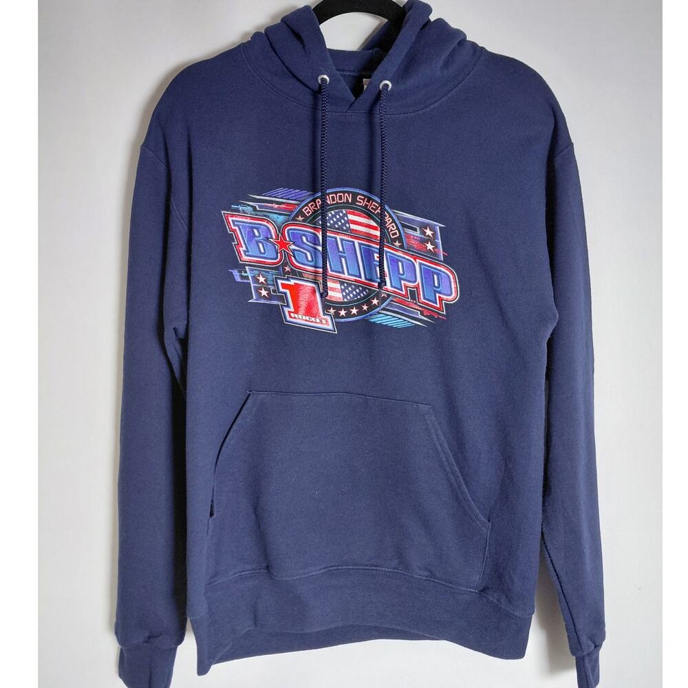 JERZEES NUBLEND SHEPP Graphic Print Hoodie Blue Knit Men Size S